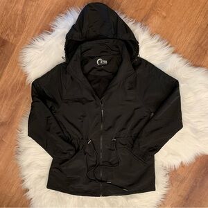 ZYIA Drawstring Hooded Jacket Large Black Removable Hood Toggle Adjustable Lined